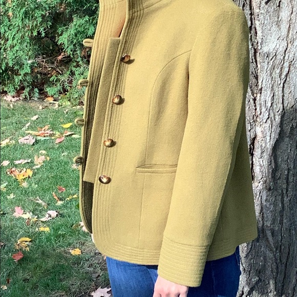Olive green wool blend Fall coat - Picture 6 of 8